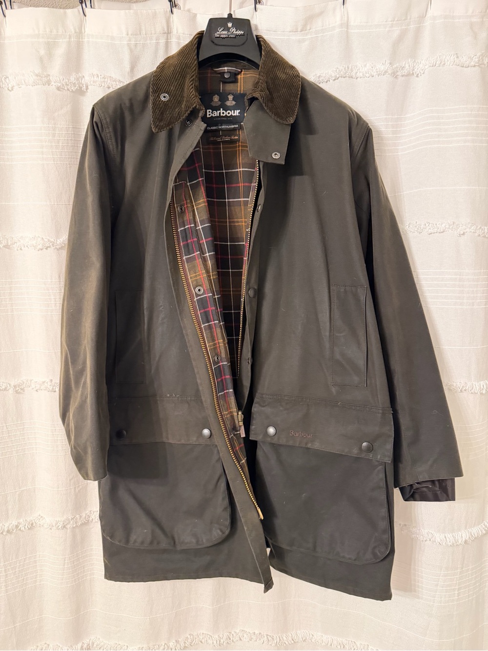 Barbour Northumbria Olive Green Waxed Cotton Field Jacket with Corduroy Collar